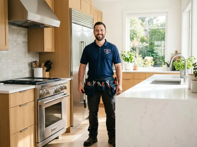 Appliance Repair Hero technician in a Bryn Athyn, PA kitchen after an appliance repair
